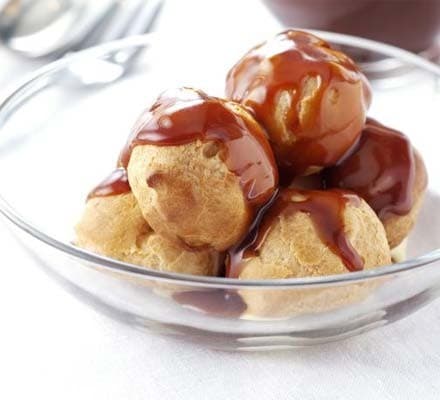 Profiteroles, Caramel Sauce, Double Cream